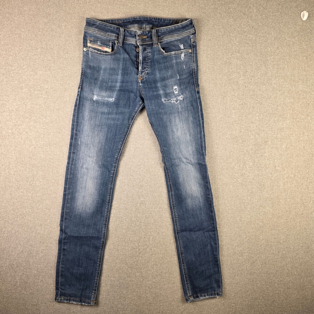Diesel Old Money Sleenker Jeans Mens 28x30 Blue Distressed Stretch 009DK Denim